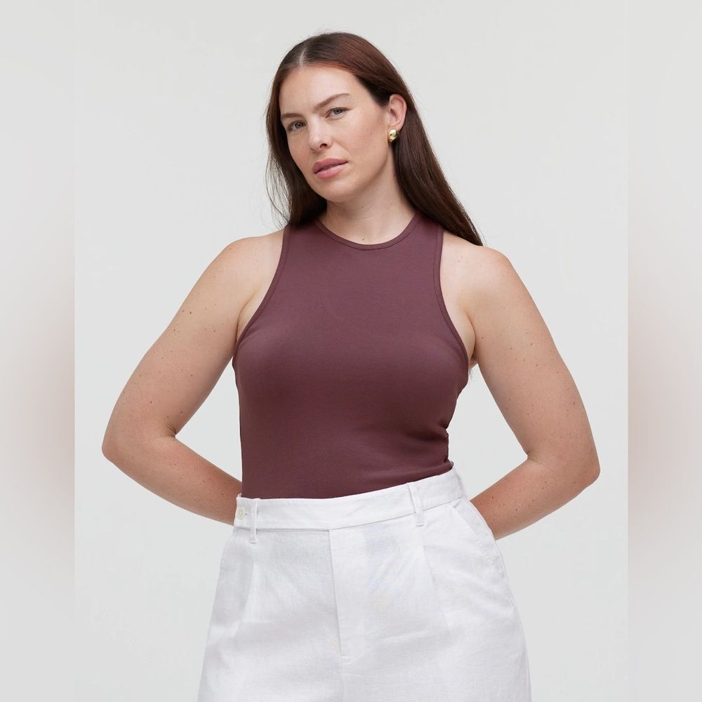 Madewell NWT Asymmetric Racerback Tank Size Medium in Chalked Fig